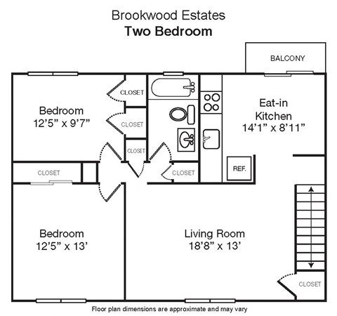 Floor plan for 2 beds, 1 bath